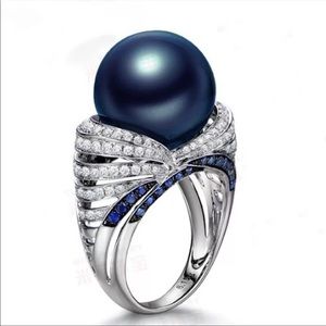 Brand new big blue pearl cocktail ring size 6.